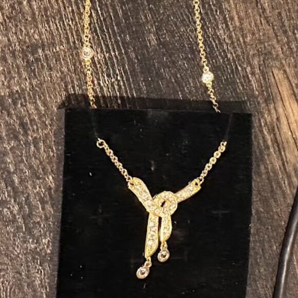 VINTAGE MONET Gold Plated Necklace with Crystals in gift box VINTAGE MONET - Picture 2 of 15